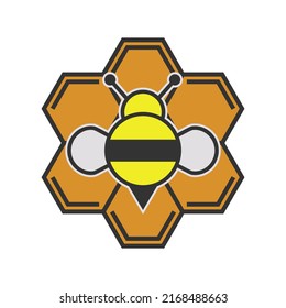 Bee Icon Insect Honey Illustration Symbol. Wing Animal Summer Sign And Fly Cartoon Yellow Cute Bumblebee. Farm Worker Bug And Isolated White. Silhouette Sweet Character And Funny Bumble