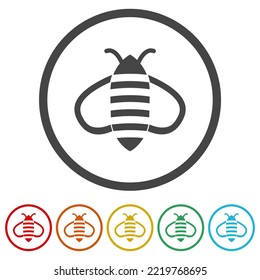 Bee Icon. Set Icons In Color Circle Buttons