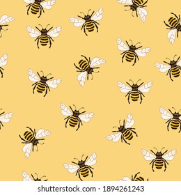 Bee On Yellow Seamless Pattern Tile