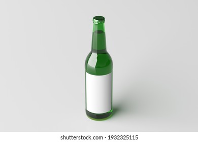 Beer bottle 500ml mock up with blank label on white background. Side view. 3d illustration