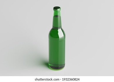 Beer bottle 500ml mock up on white background. Side view. 3d illustration