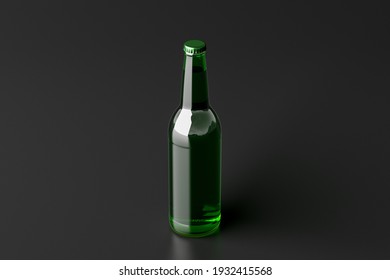 Beer bottle 500ml mock up on black background. Side view. 3d illustration