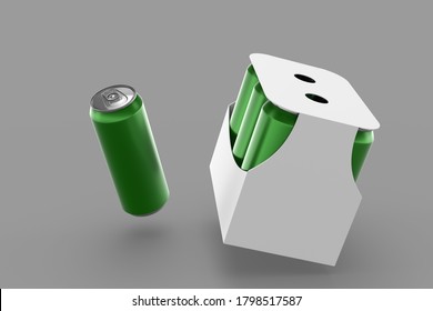 Beer Can And 6Pack 3d Render Mockup For Product Design,International Day Of Coffee.Photoshop File.