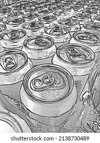 Beer Can Pattern, Illustration With Pencil Drawing Effect