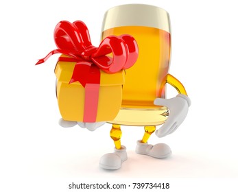 Beer character holding gift isolated on white background. 3d illustration - Powered by Shutterstock