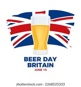 Beer Day Britain illustration. Glass of beer and abstract grunge flag of the United Kingdom design element isolated on a white background. June 15. Important day - Powered by Shutterstock