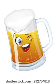 beer glass mug with foam cartoon character smiling funny