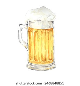 Beer mug with foam head clipart. Watercolor illustration of Oktoberfest lager pils drink. Golden Beer pint, pale ale beverage for Brewery, bar design illustration for menu, flyer, marketing materials - Powered by Shutterstock