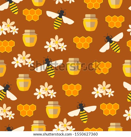 Bees and honey. Seamless pattern. 