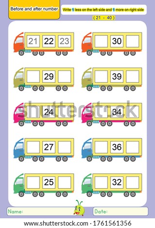 Before and after number.  Math lesson worksheets
