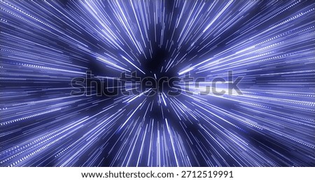 Beginning of interstellar flight through a wormhole. Acceleration in space, science fiction, animation. 3D Illustration