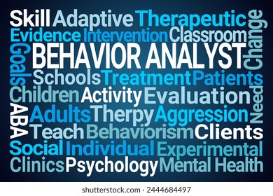 Behavior Analyst Word Cloud on Blue Background