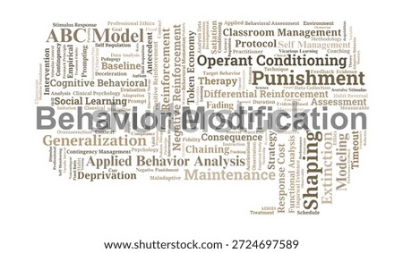 Behavior Modification Word Cloud. Systematic Overview of Reinforcement, Punishment, and Operant Conditioning Principles for Therapy, Education, and Professional Behavioral Intervention.