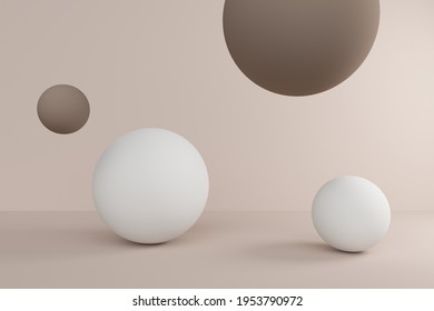 Beige Abstract Background With Brown Balloons. 3d Rendering