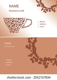 Beige And Brown Visit Cards With Cup And Coffee Grains