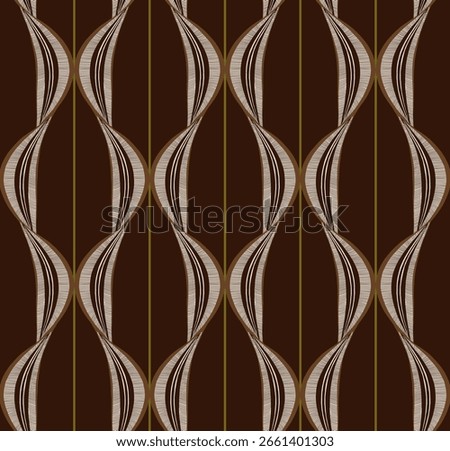Beige and brown wavy patterns with vertical  stripes.Retro geometric  seamless pattern for textile design.