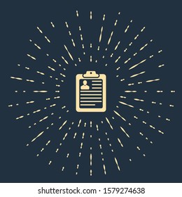 Beige Clipboard with resume icon isolated on dark blue background. CV application. Curriculum vitae, job application form with profile photo. Abstract circle random dots.  - Powered by Shutterstock