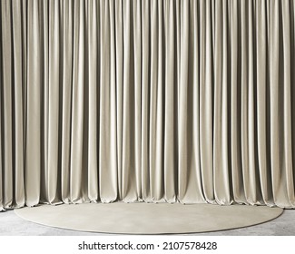 Beige Draping Curtains. 3d Render Illustration Mockup.