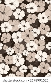 Beige flowers seamless pattern. Muted colors floral pattern with texture effect. Autumn flowers seamless pattern