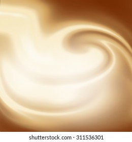 Beige Milk And Coffee Background, Cream Or White Chocolate Swirl For Advertising Design