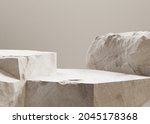 Beige pieces of stone wall. Stone slabs for product display background. 3d rendering