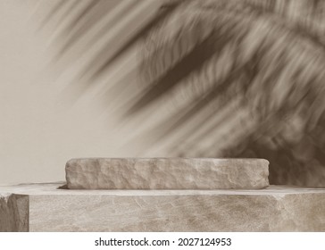 Beige pieces of stone wall, stone slabs for product display background. 3d illustration - Shutterstock ID 2027124953