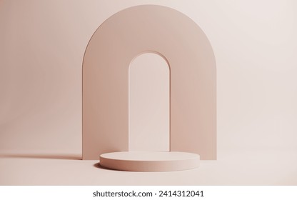 Beige podium, minimalistic showcase 3D render. Aesthetic elegant background for advertising and presentation of products, cosmetics. Arch frame, geometric display. - Powered by Shutterstock