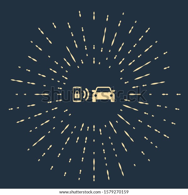 Beige Smart car alarm system icon\
isolated on dark blue background. The smartphone controls the car\
security on the wireless. Abstract circle random dots.\
