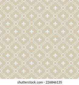 Beige and White Fleur-De-Lis Pattern Textured Fabric Background that is seamless and repeats