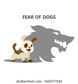 Being Afraid Of Small Friendly Pet Dog. Fear Or Phobia Of Dogs. Social Anxiety. Psychology And Psycho Therapy Concept. Isolated Flat Illustration