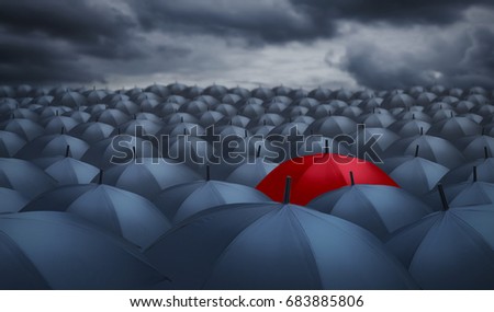 Being different concept with red umbrella outstanding from the others