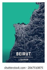 Beirut Blue Dark City Map
