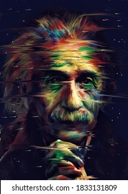 BEKASI, INDONESIA-OKTOBER 14, 2020: Illustration of Albert Einstein with full color painting