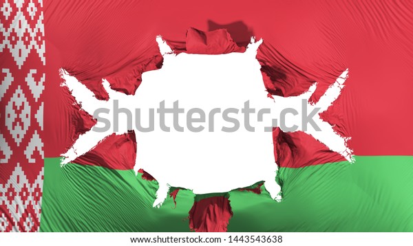 Belarus flag with a big hole, white background,\
3d rendering