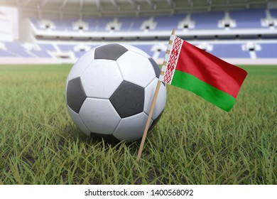 Belarus Flag In Stadium Field With Soccer Football