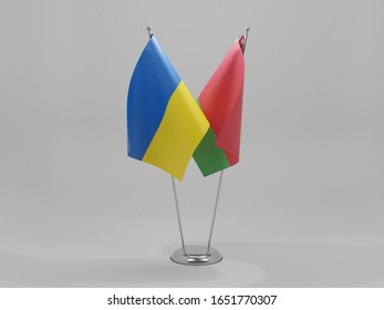 Belarus - Ukraine Cooperation Flags, White Background - 3D Render