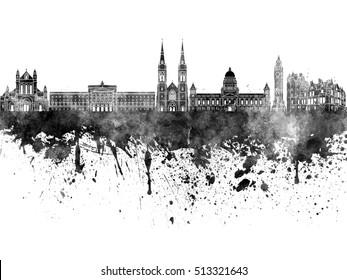 Belfast skyline in black watercolor on white background