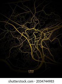 Liège, Belgium City Map Style Gold - Liège City Map Poster Wall Art Home Decor - Liège City Gold Map Art Print
