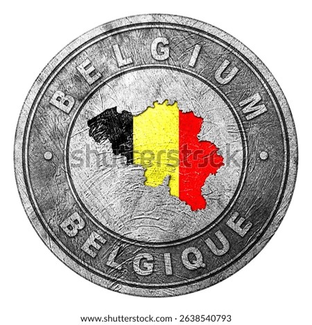Belgium Flag Button with Map, Coin Style