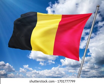 Belgium  flag in front of blue sky. 3D illustration