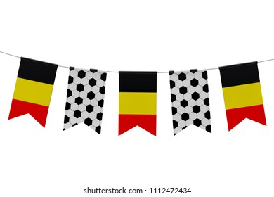 Belgium Flag And Soccer Ball Texture Football Flag Bunting. 3D Rendering