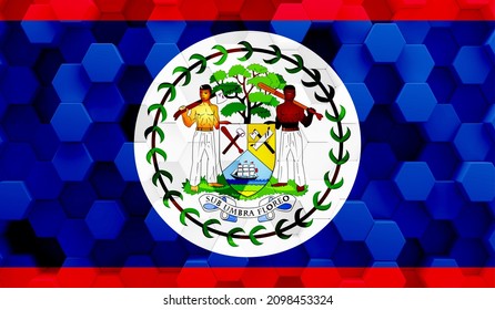 Belize flag on 3D hexagonal texture. 3D image