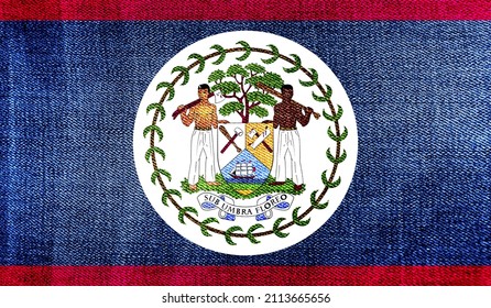 Belize flag on knitted fabric. 3D-image