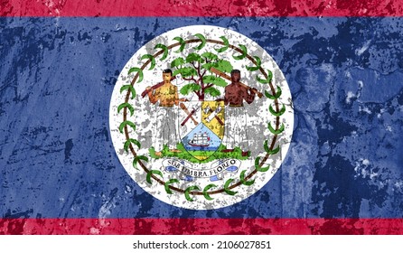 Belize flag on old paint on wall. 3D image
