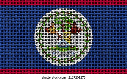 Belize flag on the surface of a metal lattice. 3D image