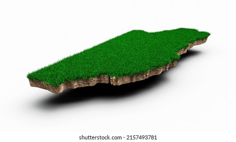 Belize Map soil land geology cross section with green grass and Rock ground texture 3d illustration