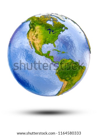 Belize on globe with shadow isolated on white background. 3D illustration.