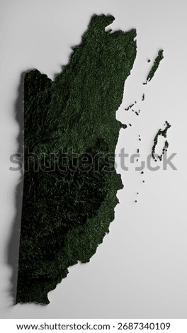 Belize vegetation texture 3d exaggerated topograph raised relief map on white background