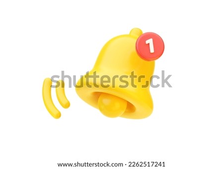 Bell icon 3d render - mail ui yellow illustration, alarm element, new attention web concept and gold online push sign. Internet email notification for app interface isolated on white. 3D Illustration
