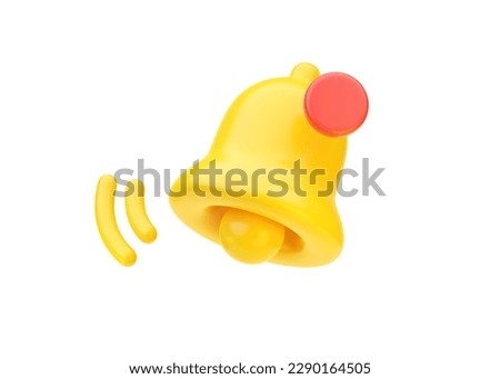 Bell icon 3d render - mail ui yellow illustration, alarm element, new attention web concept and gold online push sign. Internet email notification for app interface isolated on white background